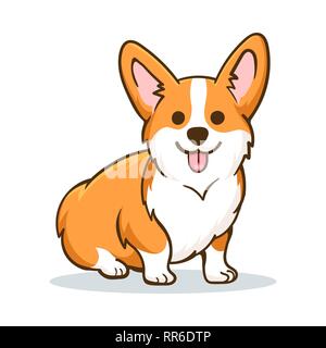 Corgi. Lustig orange lächelnd Welsh Corgi Vector Illustration, cute Comic hund Charakter Stock Vektor