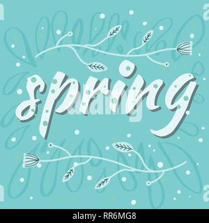 Feder. Handgezeichneten Schriftzug. Typografie Element mit Blumen Blätter und Blüten. Vector Illustration. Stock Vektor