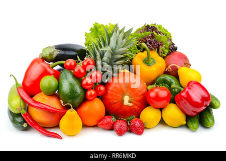 Obst und Gemüse isoliert auf weißem Hintergrund Stockfoto