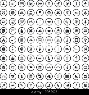 100 Kinder Symbole in einem einfachen Stil eingerichtet Stock Vektor