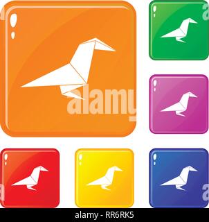 Origami raven Icons Set Vector Farbe Stock Vektor