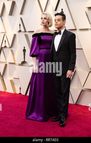 Hollywood, Kalifornien, USA. 24 Feb, 2019. 24. Februar 2019 - Hollywood, Kalifornien - Rami Malek und Lucy Boynton. 91. jährlichen Academy Awards präsentiert, die von der Akademie der Künste und Wissenschaften im Hollywood & Highland Center statt. Photo Credit: UHR P.A. S./AdMedia Credit: UHR P.A. S/AdMedia/ZUMA Draht/Alamy leben Nachrichten Stockfoto