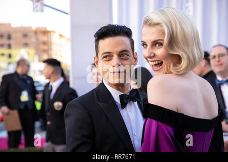 Hollywood, Kalifornien, USA. 24 Feb, 2019. Usa 24 Feb, 2019. 24. Februar 2019 - Hollywood, Kalifornien - Rami Malek und Lucy Boynton. 91. jährlichen Academy Awards präsentiert, die von der Akademie der Künste und Wissenschaften im Hollywood & Highland Center statt. Photo Credit: UHR P.A. S. AdMedia Credit: AdMedia/ZUMA Draht/Alamy leben Nachrichten Stockfoto