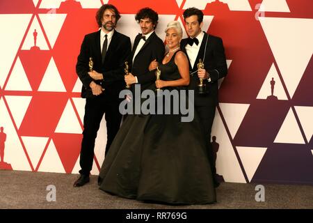 Los Angeles, USA. 24 Feb, 2019. LOS ANGELES, Ca - 24. Februar: Mark Ronson, Lady Gaga, Anthony Rossomando und Andrew Wyatt auf der 91. jährlichen Academy Awards Presse Zimmer im Dolby Theatre am 24. Februar 2019 in Los Angeles, Kalifornien. Foto: Christopher Victorio/imageSPACE Credit: Imagespace/Alamy leben Nachrichten Stockfoto