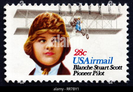 USA - ca. 1980: einen Stempel in den USA gedruckten zeigt Blanche Stuart Scott, 1. Frau Pilot, ca. 1980 Stockfoto