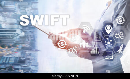 SWIFT. Gesellschaft für Worldwide Interbank Financial Telecommunications. Internationale Zahlungsmittel. Geschäft Hintergrund. Stockfoto