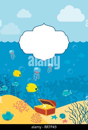 Unterwasser Hintergrund. Hintergrund mit Meerestieren. Stock Vektor