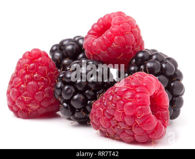 Stapel von Himbeeren und Brombeeren auf weißem Hintergrund Stockfoto