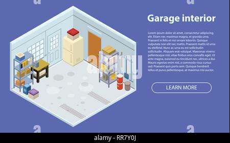 Garage interior Banner, isometrische Stil Stock Vektor