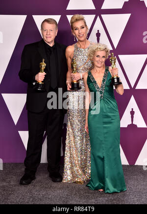 Greg Cannom, Kate Biscoe und Patricia Dehaney mit den Award für das beste Make-up und Hairstyling für Schraubstock in der Presse an der 91st Academy Awards gehalten an der Dolby Theatre in Hollywood, Los Angeles, USA. Stockfoto