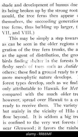 . Botanische Bulletin. Botanik. Platte XI. Ein eher den letzten (pahoehoe) glatt Lavastrom, mit Metrosideros collina Poly morpha var. incana und Sadleria cya - theoides auf dem Rand. Ein Überlauf von der Vulkan Kilauea, Hawaii, auf die Asche der Kau Wüste.. Bitte beachten Sie, dass diese Bilder sind von der gescannten Seite Bilder, die digital für die Lesbarkeit verbessert haben mögen - Färbung und Aussehen dieser Abbildungen können nicht perfekt dem Original ähneln. extrahiert. Hawaii. Abteilung der Forstwirtschaft. Honolulu: Abteilung für Forstwirtschaft Stockfoto