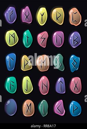 Alte Okkulte Symbole, Wikinger Buchstaben auf weißem, rune Font. Vector Illustration mit leichter Textur. Alten Skandinavier schreiben. Stock Vektor