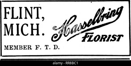 . Floristen Review [microform]. Blumenzucht. MICHIGAN ORDKRS WERDEN sorgfältig gepflegt VON HENRY SMITH FLORAL CO.IKCOBPOBATED GRAND RAPIDS GROSS- UND EINZELHANDEL FLORIST F. T. D. 200.000 Fuß AUS GLAS MIT BLUMEN UND PFLANZEN DETROIT J. BREITMEYER'S SÖHNE 1314 Broadway" immer ein Vergnügen im Auge zu behalten gewidmet, persönlich, über jede Bestellung für einen Bruder Florist." Philip Breltmeyer DETROIT SCRIBNER FLORAL CO., 2740 EAST FORT STREET, Immer für Sie da. IONIA, Michigan CENTRAL MICHIGAN HECHT Blumen, Gemüse und Obst Bauernhof führenden Blumenhändler für Ionien und Montcalm Grafschaften Gewächshäuser Stockfoto