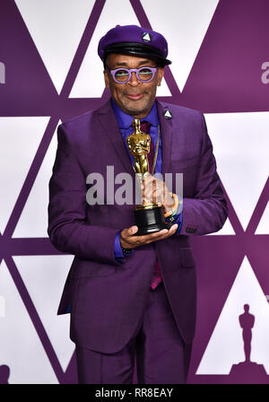 Spike Lee, Sieger der Bestes Adaptiertes Drehbuch Award für BlacKkKlansman im Presseraum an der 91st Academy Awards gehalten an der Dolby Theatre in Hollywood, Los Angeles, USA. Stockfoto