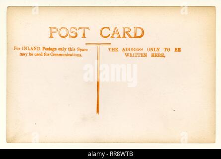 Rückseite der Postkarte von Anfang 1900, ca. 1910, nicht postalisch verwendet, Großbritannien Stockfoto