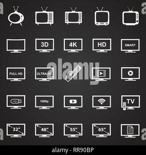 TV Symbole auf schwarzem Hintergrund für Grafik- und Webdesign, modernen einfachen Vektor unterzeichnen. Internet Konzept. Trendy Symbol für Web site Design web-Taste oder mobile App. Stock Vektor