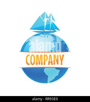 Vektor logo für Lieferung, Reisen Kreuzfahrt Reise, Illustration der globalen auf Weiß isoliert. Abzeichen Vorlage mit Kopie für Name der Firma. Stock Vektor
