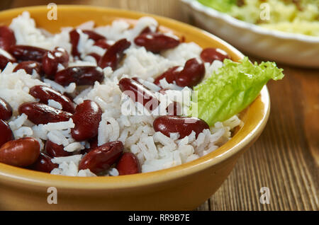 Classic Jamaican Reis und Erbsen, viele Inselbewohner finden Sie Bohnen als "Erbsen", Stockfoto