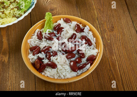 Classic Jamaican Reis und Erbsen, viele Inselbewohner finden Sie Bohnen als "Erbsen", Stockfoto