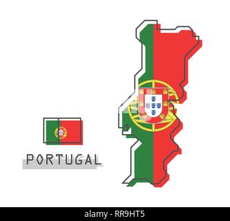 Portugal Karte und Flagge. Moderne, einfache Linie cartoon Design. Vektor. Stock Vektor