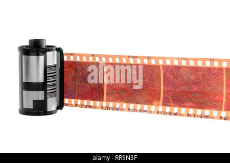 Alte fotografische 35mm Film mit Rollen. Auf weissem Hintergrund. Stockfoto