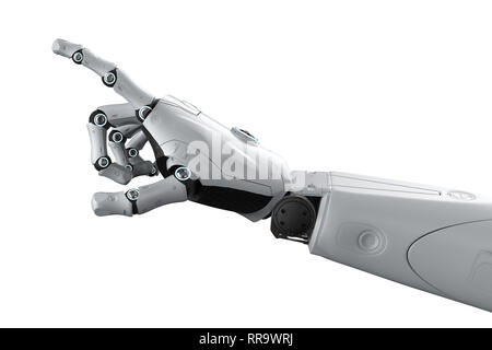 3D Rendering Roboterhand zeigt isoliert auf weiss Stockfoto