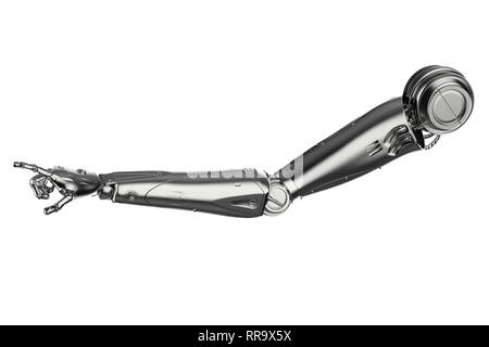 3D Rendering Roboterhand zeigt isoliert auf weiss Stockfoto