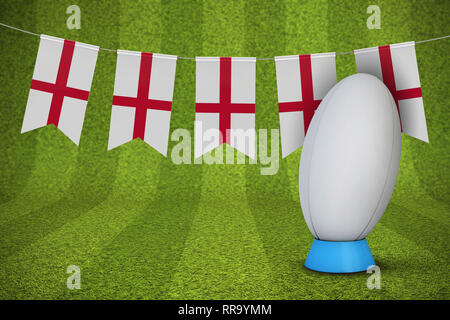 England flag Bunting mit einem rugby ball und Pitch. 3D-Rendering Stockfoto