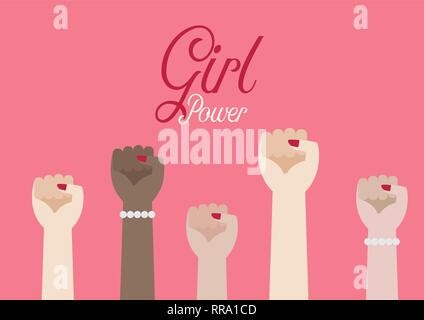 Frauen Faust Hände und Inschrift Girl Power. Vector Illustration Poster Stock Vektor