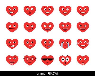 Sammlung lustiger Herzen Emoticons auf weißem Hintergrund. Cartoon Stil. EPS 10 Vector Illustration. Set 2 von 2. Stock Vektor