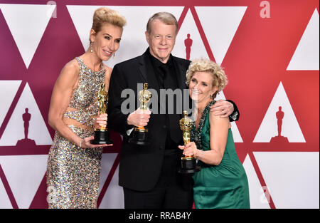 Greg Cannom, Kate Biscoe und Patricia Dehaney mit den Award für das beste Make-up und Hairstyling für Schraubstock in der Presse an der 91st Academy Awards gehalten an der Dolby Theatre in Hollywood, Los Angeles, USA. Stockfoto