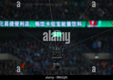 London, Großbritannien. 24 Feb, 2019. TV Spidercam - Chelsea V Manchester City, Carabao Cup Final, Wembley Stadion, London (Wembley) - 24 Februar 2019 Editorial nur verwenden - DataCo Einschränkungen gelten Credit: Spieltag Bilder begrenzt/Alamy leben Nachrichten Stockfoto