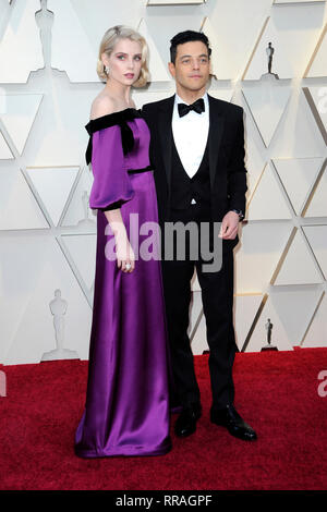 Los Angeles, USA. 24 Feb, 2019. Lucy Boynton und Rami Malek die Teilnahme an der 91. jährlichen Academy Awards in Hollywood & Highland Center am Februar 24, 2019 in Hollywood, Kalifornien. Credit: Geisler-Fotopress GmbH/Alamy leben Nachrichten Stockfoto