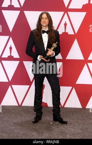 Hollywood, Kalifornien, USA. 24 Feb, 2019. Ludwig Goransson, auf der 91. jährlichen Academy Awards Presse in Hollywood und Highland am 24. Februar 2019 in Hollywood, Kalifornien. Credit: Faye Sadou/Medien Punch/Alamy leben Nachrichten Stockfoto