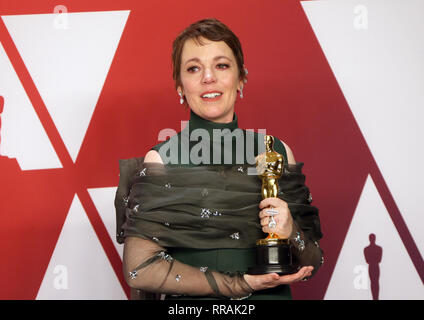 Hollywood, Kalifornien, USA. 24 Feb, 2019. Olivia Colman, auf der 91. jährlichen Academy Awards Presse in Hollywood und Highland am 24. Februar 2019 in Hollywood, Kalifornien. Credit: Faye Sadou/Medien Punch/Alamy leben Nachrichten Stockfoto