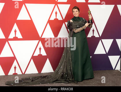 Hollywood, Kalifornien, USA. 24 Feb, 2019. Olivia Colman, auf der 91. jährlichen Academy Awards Presse in Hollywood und Highland am 24. Februar 2019 in Hollywood, Kalifornien. Credit: Faye Sadou/Medien Punch/Alamy leben Nachrichten Stockfoto