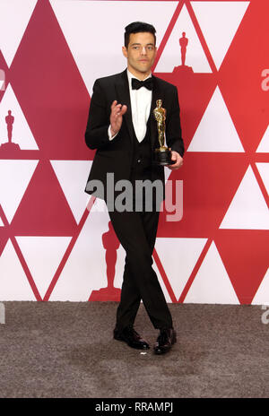 HOLLYWOOD, Kalifornien - 24. Februar: Rami Malek, auf der 91. jährlichen Academy Awards Presse in Hollywood und Highland am 24. Februar 2019 in Hollywood, Kalifornien. Credit: Faye Sadou/MediaPunch Stockfoto