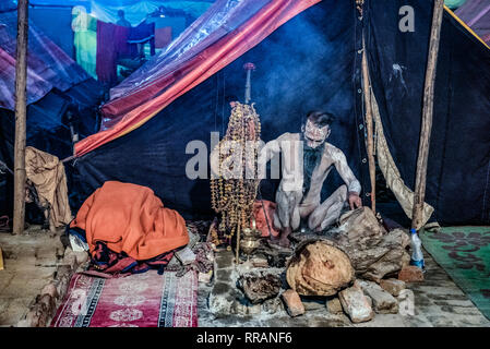 Allahabad, Indien. 24. Feb 2019. Momente der Kumbh Mela 2019 in Allahabad, Indien - die Kumbh Mela, allgemein als die größte Versammlung der Pilger in der Welt, ist ein sehr wichtiges Ereignis für den Hinduismus. Credit: Wirklich Easy Star/Alamy leben Nachrichten Stockfoto