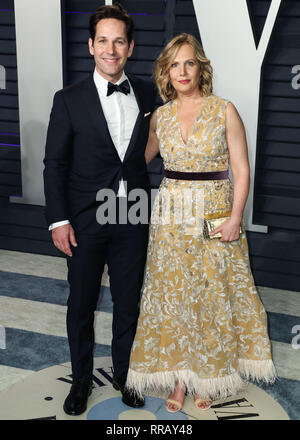 BEVERLY HILLS, Los Angeles, CA, USA - 24. Februar: Schauspieler Paul Rudd und Frau Julie Yaeger am 2019 Vanity Fair Oscar Partei kommen im Wallis Annenberg Center für Darstellende Künste am Februar 24, 2019 in Beverly Hills, Los Angeles, Kalifornien, Vereinigte Staaten. (Foto von Xavier Collin/Image Press Agency) Stockfoto