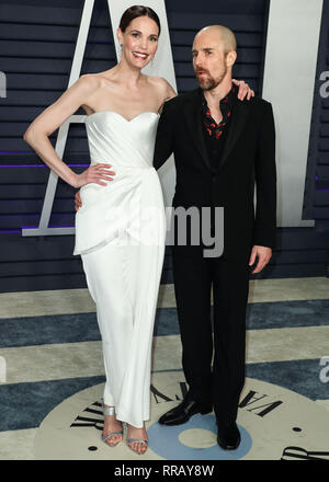 BEVERLY HILLS, Los Angeles, CA, USA - 24. Februar: Leslie Bibb und Partner/Schauspieler Sam Rockwell am 2019 Vanity Fair Oscar Partei kommen im Wallis Annenberg Center für Darstellende Künste am Februar 24, 2019 in Beverly Hills, Los Angeles, Kalifornien, Vereinigte Staaten. (Foto von Xavier Collin/Image Press Agency) Stockfoto