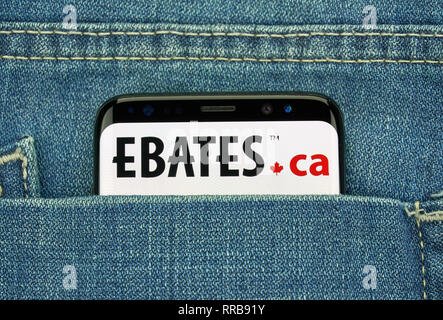 MONTREAL, KANADA - Dezember 23, 2018: ebates Logo und Android App auf Samsung S8-Bildschirm. Ebates Kanada ist eine US-amerikanische cashback Service im Hauptsitz Stockfoto