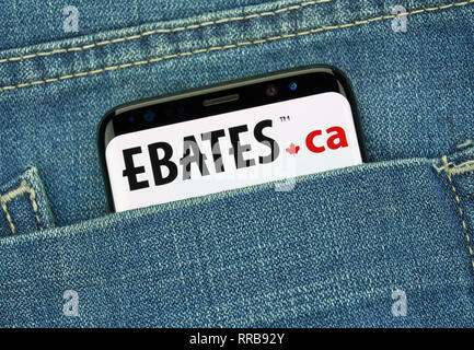 MONTREAL, KANADA - Dezember 23, 2018: ebates Logo und Android App auf Samsung S8-Bildschirm. Ebates Kanada ist eine US-amerikanische cashback Service im Hauptsitz Stockfoto