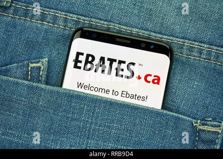 MONTREAL, KANADA - Dezember 23, 2018: ebates Logo und Android App auf Samsung S8-Bildschirm. Ebates Kanada ist eine US-amerikanische cashback Service im Hauptsitz Stockfoto