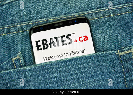 MONTREAL, KANADA - Dezember 23, 2018: ebates Logo und Android App auf Samsung S8-Bildschirm. Ebates Kanada ist eine US-amerikanische cashback Service im Hauptsitz Stockfoto