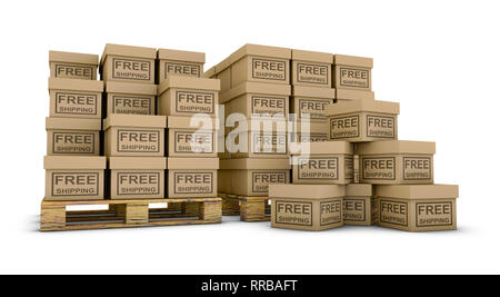 Felder kostenloser Versand auf Paletten. 3D-Rendering Stockfoto
