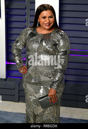 Mindy Kaling Teilnahme an die Vanity Fair Oscar Party im Wallis Annenberg Center für Darstellende Künste in Beverly Hills, Los Angeles, Kalifornien, USA, statt. Stockfoto