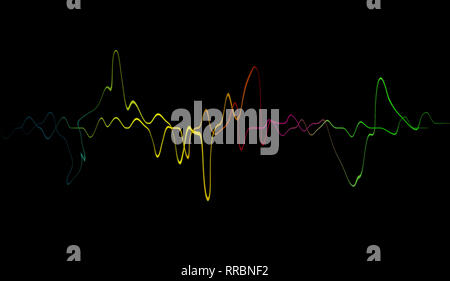 Farbenfrohe sprechende Schallwelle Linien. Auf schwarzen Hintergrund für Musik, Sound, Wissenschaft oder Technologie isoliert. Stockfoto