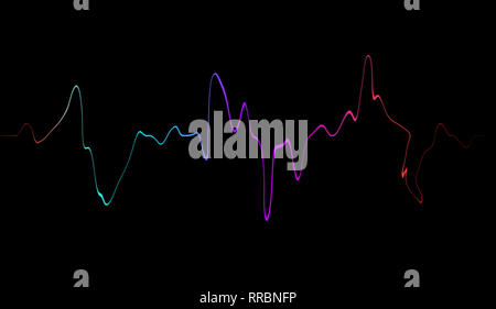 Farbenfrohe sprechende Schallwelle Linien. Auf schwarzen Hintergrund für Musik, Sound, Wissenschaft oder Technologie isoliert. Stockfoto
