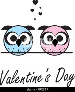 Zwei süße Eulen in Liebe, und die Liebe Wort von Herzen. Valentinstag Karte, Vektor, Abbildung Stock Vektor