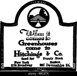 . Floristen Review [microform]. Blumenzucht. 118 Die Floristen^ Review JcNB 9, 1921. Gewächshaus Heizung Teilnehmer sind eingeladen, der Herausgeber dieser Abteilung mit Bezug auf alle Details zu Gewächshaus Heizung, die nicht verstanden werden zu schreiben. Wenn Informationen gewünscht wird hinsichtlich der Kapazität von Boil-ers, oder die Menge der Strahlung für ein Gewächshaus benötigt, um die erforderlichen Temperaturen sollten in der Anfrage erwähnt werden, sowie die Menge an Glas in den Seitenwänden, sowie Maße und allgemeinen Anord- nung der Gewächshäuser. Es ist oft Hilfe - ful, auch eine Skizze, die den Standort o zu haben Stockfoto
